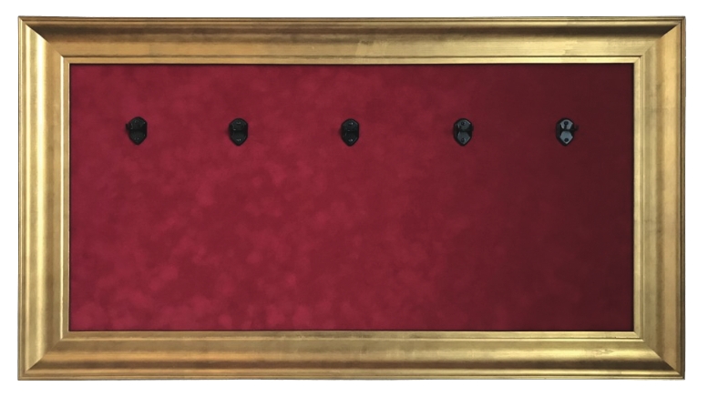 33 X 18 Mini Guitar Display Frame Red Suede Gold Frame Hols 3 Models